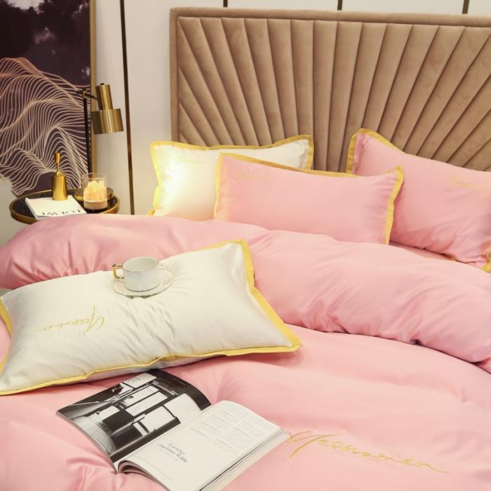 91家纺网 家纺一手货源 找家纺 安妮家居 2020新款全棉水洗真丝凯茜四件套新实拍 玉粉