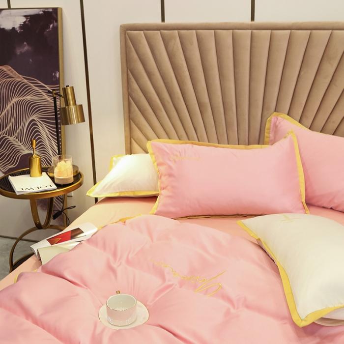 91家纺网 家纺一手货源 找家纺 安妮家居 2020新款全棉水洗真丝凯茜四件套新实拍 玉粉