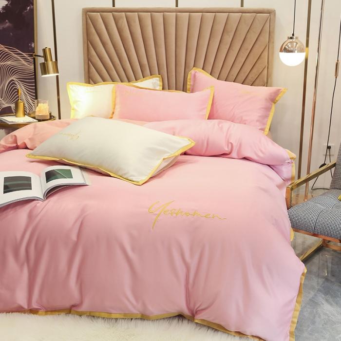 91家纺网 家纺一手货源 找家纺 安妮家居 2020新款全棉水洗真丝凯茜四件套新实拍 玉粉