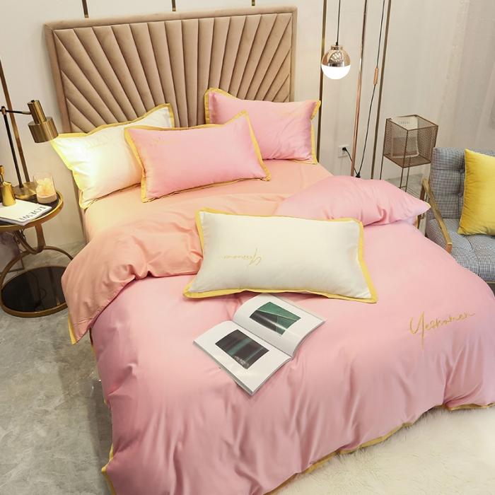 91家纺网 家纺一手货源 找家纺 安妮家居 2020新款全棉水洗真丝凯茜四件套新实拍 玉粉