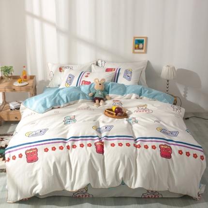 91家纺网 家纺一手货源 找家纺 眠屿 2020新款13372全棉四件套 HAPPY生活