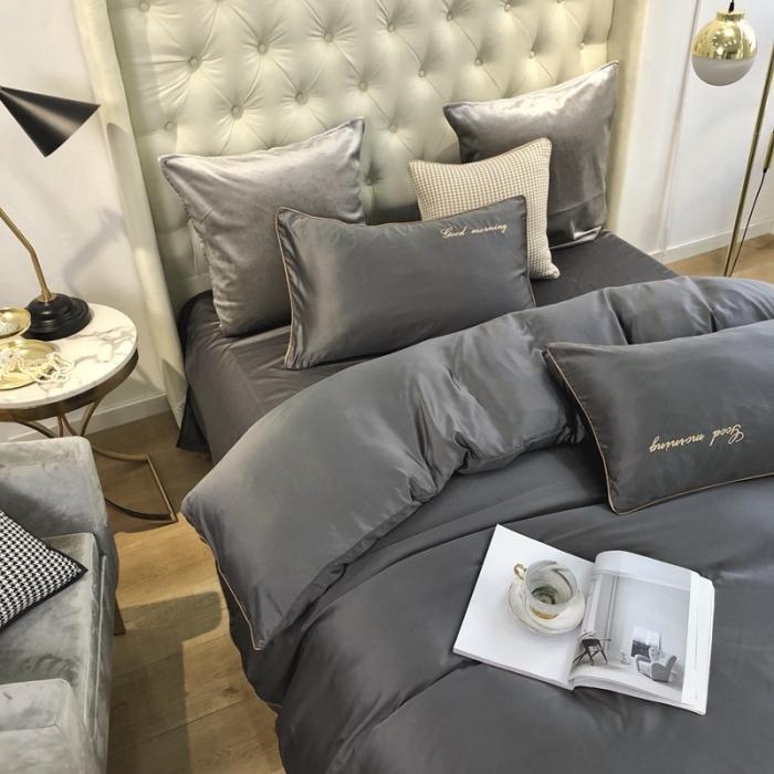 91家纺网 家纺一手货源 找家纺 优悦家纺 2020新款早安水洗真丝四件套 高雅灰