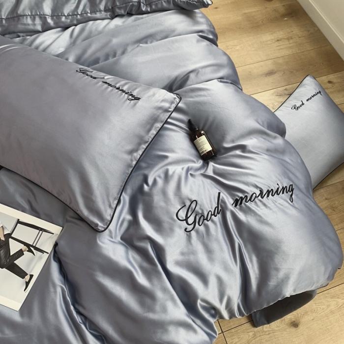 91家纺网 家纺一手货源 找家纺 优悦家纺 2020新款早安水洗真丝四件套 月光银