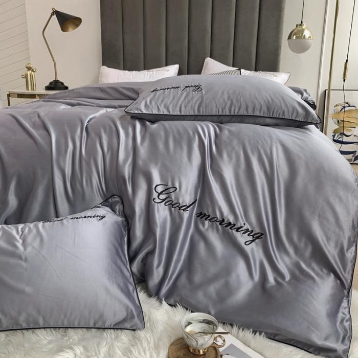 91家纺网 家纺一手货源 找家纺 优悦家纺 2020新款早安水洗真丝四件套 月光银