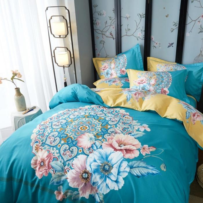 91家纺网 家纺一手货源 找家纺 雲归梦 2020新款13372全棉大版四件套第二批 芙晴-绿