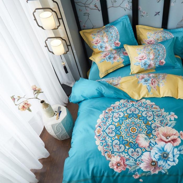 91家纺网 家纺一手货源 找家纺 雲归梦 2020新款13372全棉大版四件套第二批 芙晴-绿