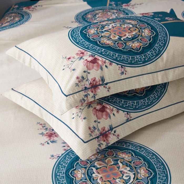 91家纺网 家纺一手货源 找家纺 雲归梦 2020新款13372全棉大版四件套第二批 花满庭-深蓝