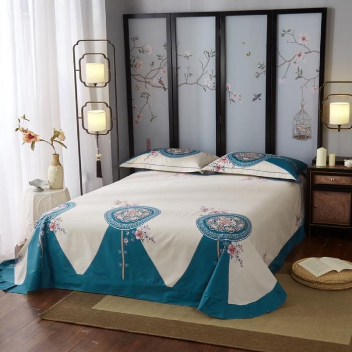 91家纺网 家纺一手货源 找家纺 雲归梦 2020新款13372全棉大版四件套第二批 花满庭-深蓝