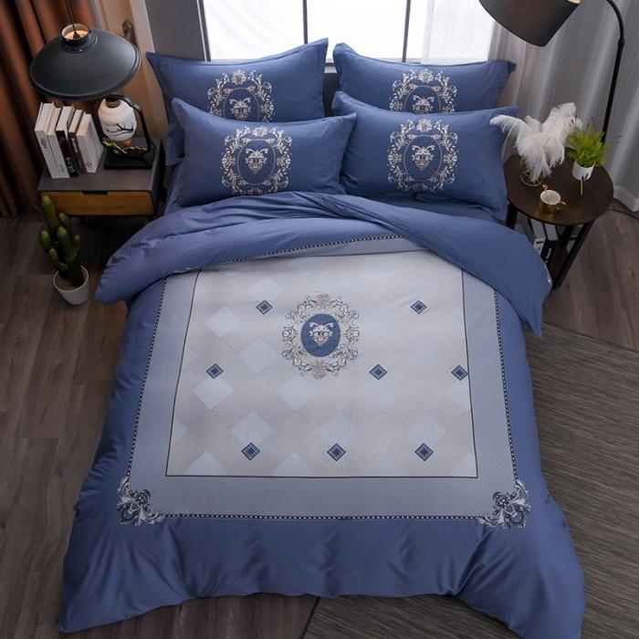 91家纺网 家纺一手货源 找家纺 雲归梦 2020新款13372全棉大版四件套第二批 罗赛斯-蓝