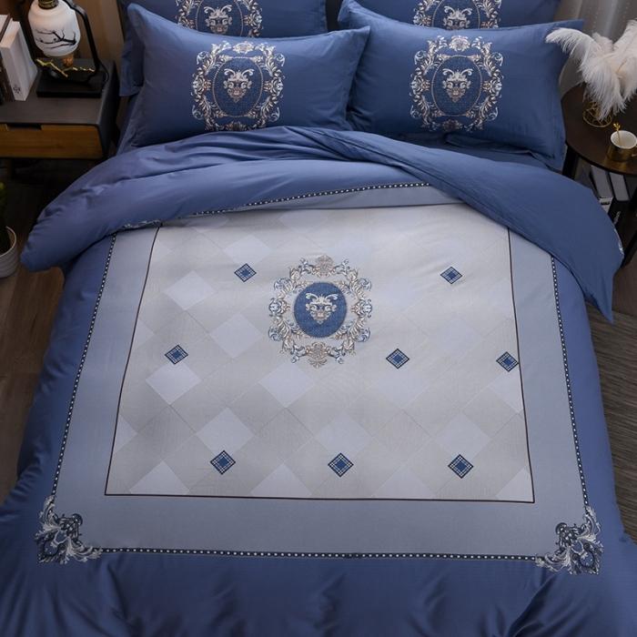 91家纺网 家纺一手货源 找家纺 雲归梦 2020新款13372全棉大版四件套第二批 罗赛斯-蓝