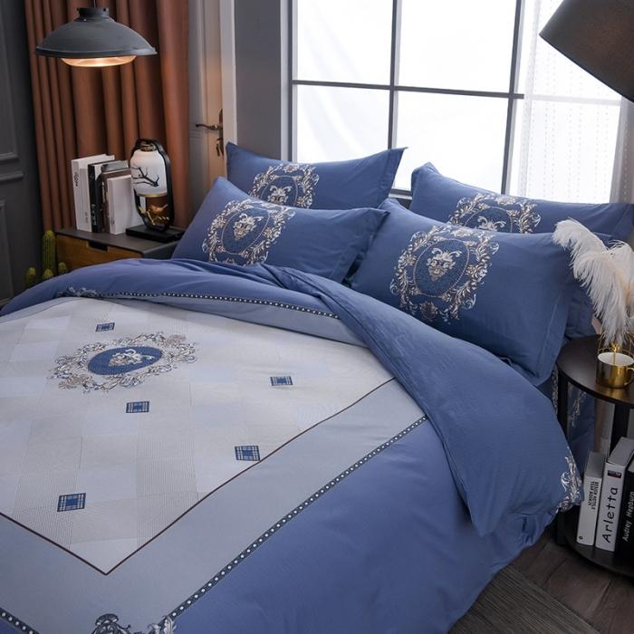 91家纺网 家纺一手货源 找家纺 雲归梦 2020新款13372全棉大版四件套第二批 罗赛斯-蓝