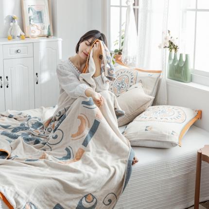 91家纺网 家纺一手货源 找家纺 （总）朴尔波西米亚粉四层纱布毛巾被水洗全棉夏被盖毯床单