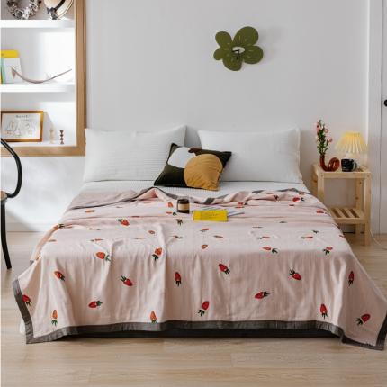 朴尔植物印染全棉纱布毛巾被可机洗床单双人休闲盖毯夏被胡萝卜粉