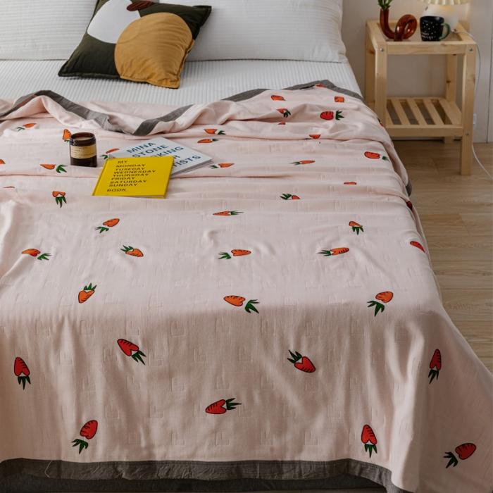 91家纺网 家纺一手货源 找家纺 朴尔植物印染全棉纱布毛巾被可机洗床单双人休闲盖毯夏被胡萝卜粉