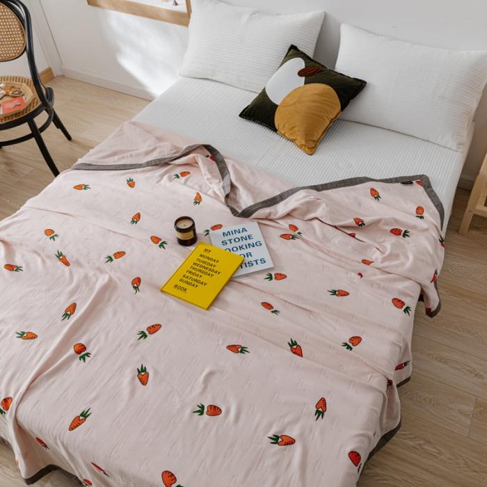 91家纺网 家纺一手货源 找家纺 朴尔植物印染全棉纱布毛巾被可机洗床单双人休闲盖毯夏被胡萝卜粉