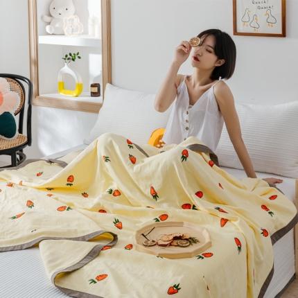 朴尔植物印染全棉纱布毛巾被可机洗床单双人休闲盖毯夏被胡萝卜黄