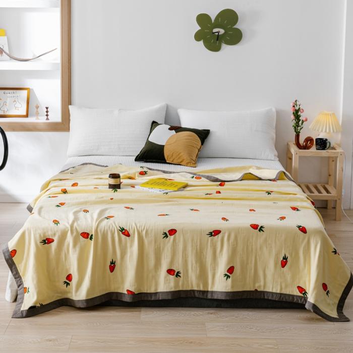 91家纺网 家纺一手货源 找家纺 朴尔植物印染全棉纱布毛巾被可机洗床单双人休闲盖毯夏被胡萝卜黄