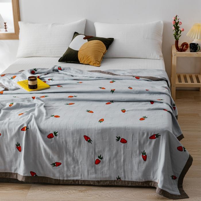 91家纺网 家纺一手货源 找家纺 朴尔植物印染全棉纱布毛巾被可机洗床单双人休闲盖毯夏被胡萝卜灰