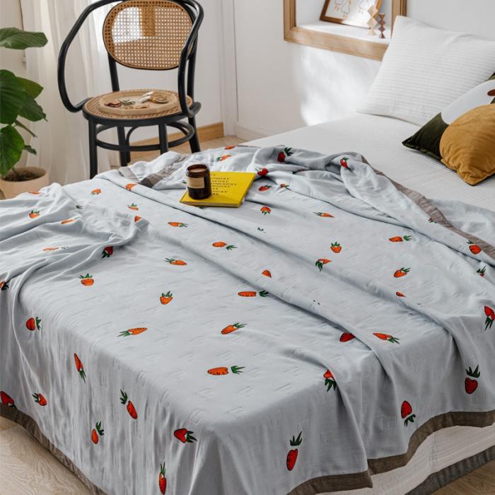 91家纺网 家纺一手货源 找家纺 朴尔植物印染全棉纱布毛巾被可机洗床单双人休闲盖毯夏被胡萝卜灰