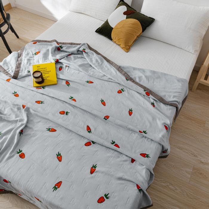 91家纺网 家纺一手货源 找家纺 朴尔植物印染全棉纱布毛巾被可机洗床单双人休闲盖毯夏被胡萝卜灰