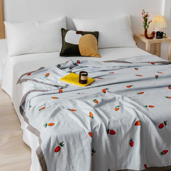 91家纺网 家纺一手货源 找家纺 朴尔植物印染全棉纱布毛巾被可机洗床单双人休闲盖毯夏被胡萝卜灰