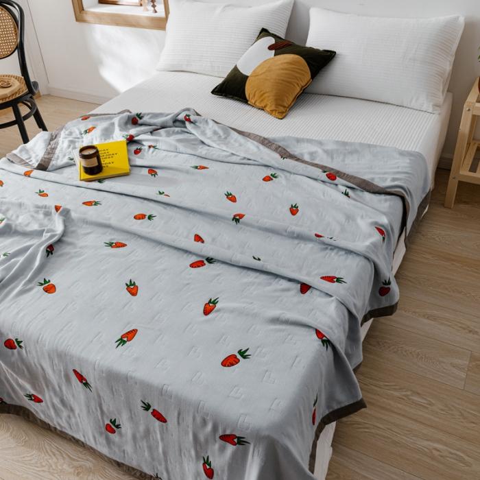 91家纺网 家纺一手货源 找家纺 朴尔植物印染全棉纱布毛巾被可机洗床单双人休闲盖毯夏被胡萝卜灰