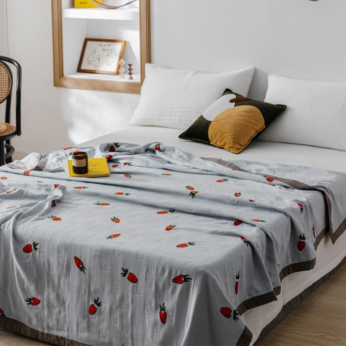 91家纺网 家纺一手货源 找家纺 朴尔植物印染全棉纱布毛巾被可机洗床单双人休闲盖毯夏被胡萝卜灰