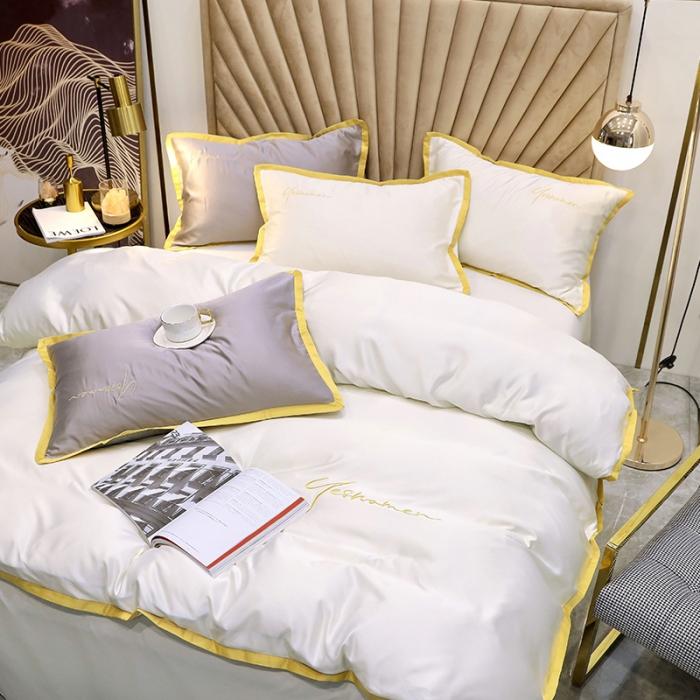 91家纺网 家纺一手货源 找家纺 安妮家居 2020新款全棉水洗真丝凯茜四件套新实拍 月光白