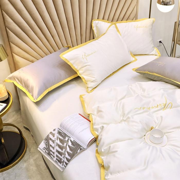 91家纺网 家纺一手货源 找家纺 安妮家居 2020新款全棉水洗真丝凯茜四件套新实拍 月光白