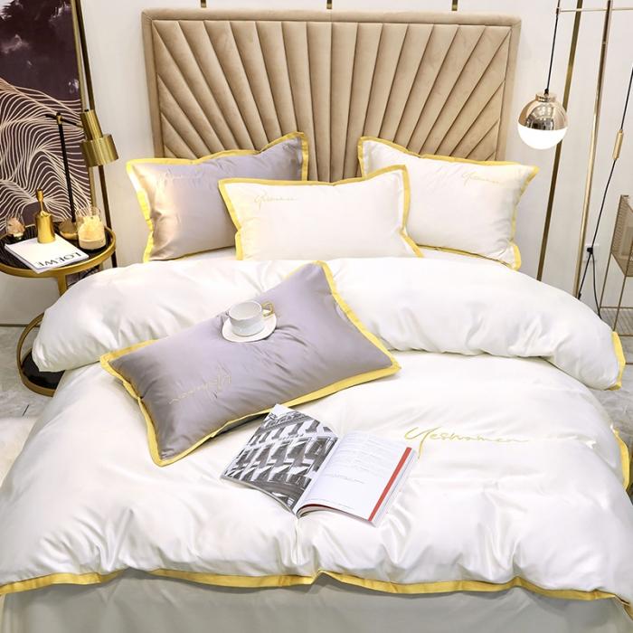 91家纺网 家纺一手货源 找家纺 安妮家居 2020新款全棉水洗真丝凯茜四件套新实拍 月光白