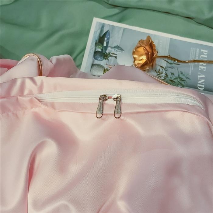 91家纺网 家纺一手货源 找家纺 润缦 2020新款水洗真丝四件套双拼系列 灰草绿+玫瑰粉