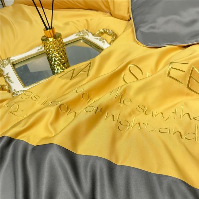 91家纺网 家纺一手货源 找家纺 润缦 2020新款水洗真丝四件套双拼系列 姜黄+绅士灰