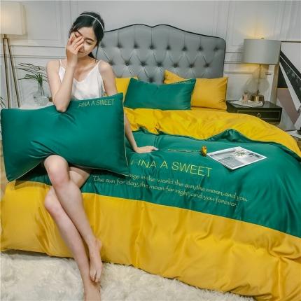 润缦 2020新款水洗真丝四件套双拼系列 墨绿+姜黄