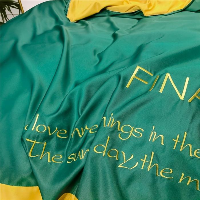 91家纺网 家纺一手货源 找家纺 润缦 2020新款水洗真丝四件套双拼系列 墨绿+姜黄