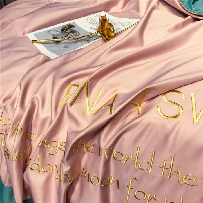 91家纺网 家纺一手货源 找家纺 润缦 2020新款水洗真丝四件套双拼系列 浅豆沙+浅石兰