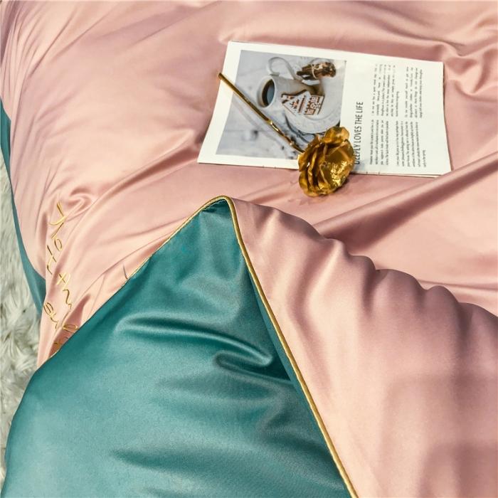 91家纺网 家纺一手货源 找家纺 润缦 2020新款水洗真丝四件套双拼系列 浅豆沙+浅石兰