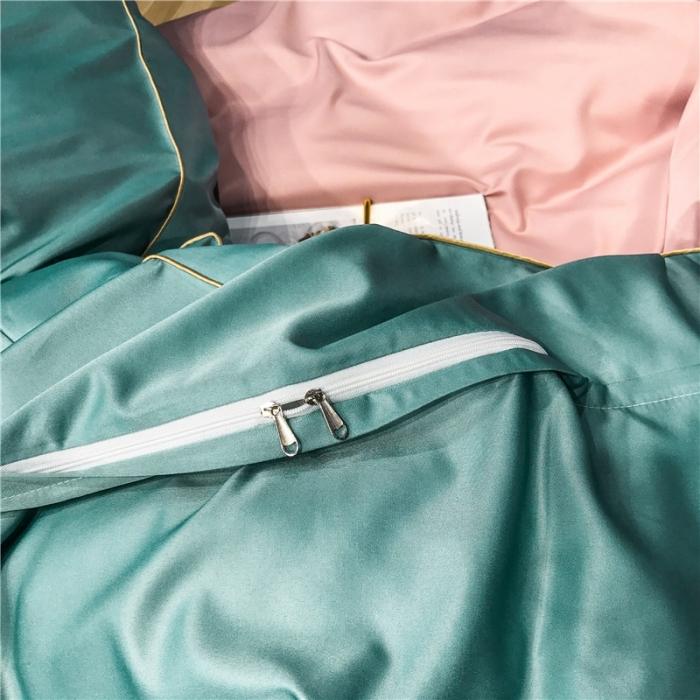 91家纺网 家纺一手货源 找家纺 润缦 2020新款水洗真丝四件套双拼系列 浅豆沙+浅石兰