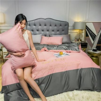 润缦 2020新款水洗真丝四件套双拼系列 浅豆沙+绅士灰