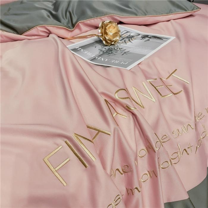 91家纺网 家纺一手货源 找家纺 润缦 2020新款水洗真丝四件套双拼系列 浅豆沙+绅士灰