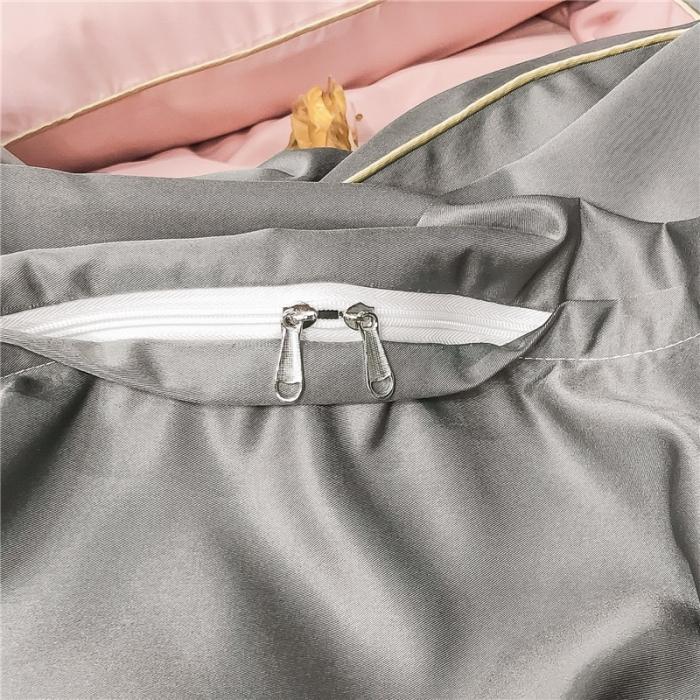 91家纺网 家纺一手货源 找家纺 润缦 2020新款水洗真丝四件套双拼系列 浅豆沙+绅士灰