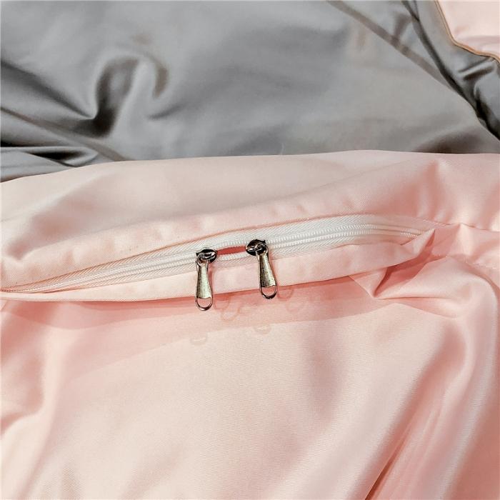 91家纺网 家纺一手货源 找家纺 润缦 2020新款水洗真丝四件套双拼系列 浅灰+玫瑰粉