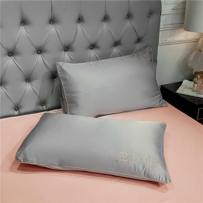 91家纺网 家纺一手货源 找家纺 润缦 2020新款水洗真丝四件套双拼系列 浅灰+玫瑰粉