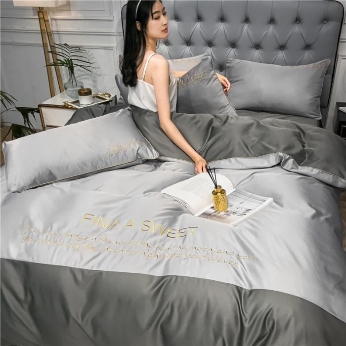 91家纺网 家纺一手货源 找家纺 润缦 2020新款水洗真丝四件套双拼系列 浅灰+绅士灰