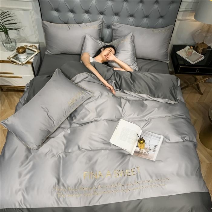 91家纺网 家纺一手货源 找家纺 润缦 2020新款水洗真丝四件套双拼系列 浅灰+绅士灰