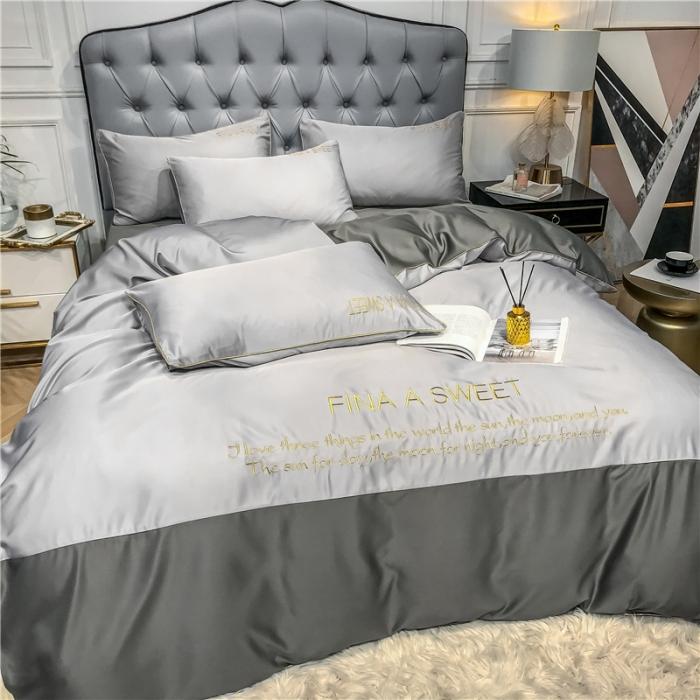 91家纺网 家纺一手货源 找家纺 润缦 2020新款水洗真丝四件套双拼系列 浅灰+绅士灰