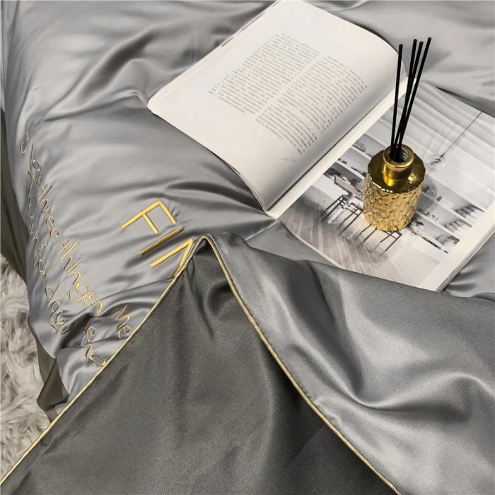 91家纺网 家纺一手货源 找家纺 润缦 2020新款水洗真丝四件套双拼系列 浅灰+绅士灰