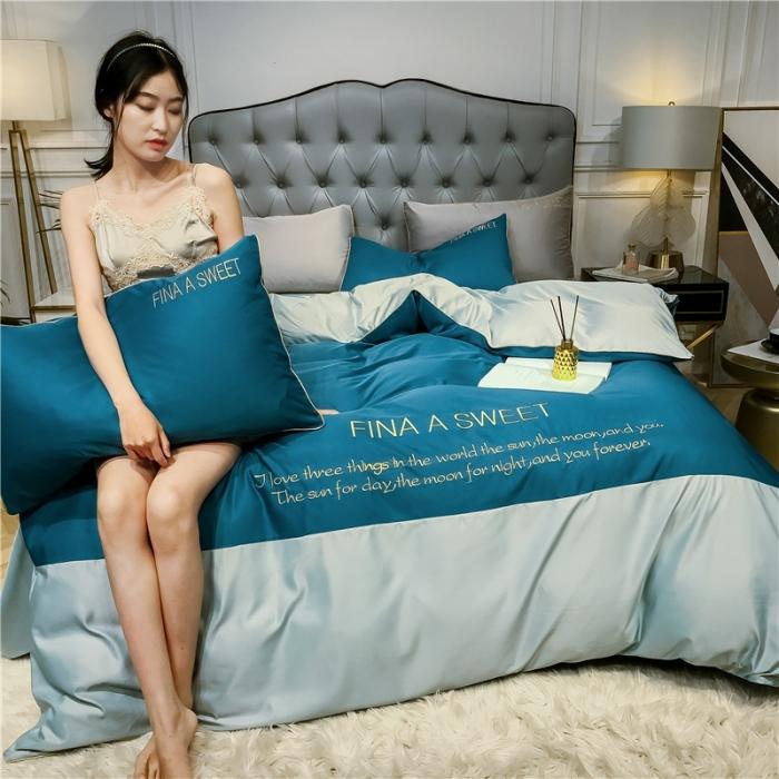 91家纺网 家纺一手货源 找家纺 润缦 2020新款水洗真丝四件套双拼系列 月光蓝+梵星蓝
