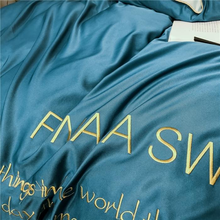 91家纺网 家纺一手货源 找家纺 润缦 2020新款水洗真丝四件套双拼系列 月光蓝+梵星蓝