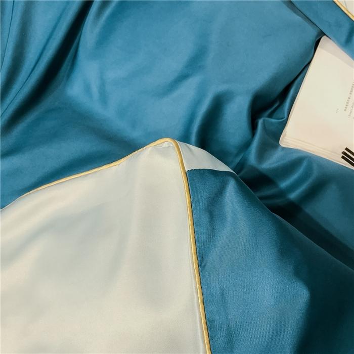 91家纺网 家纺一手货源 找家纺 润缦 2020新款水洗真丝四件套双拼系列 月光蓝+梵星蓝