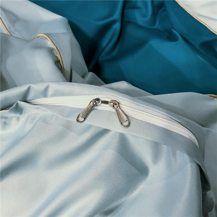 91家纺网 家纺一手货源 找家纺 润缦 2020新款水洗真丝四件套双拼系列 月光蓝+梵星蓝